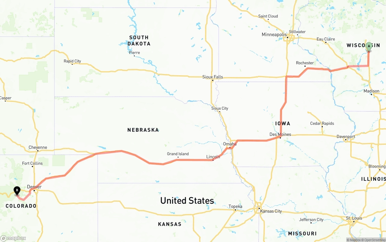 Shipping route from Wisconsin to Colorado