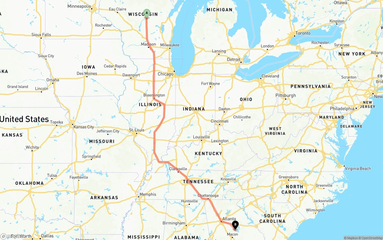 Shipping route from Wisconsin to Georgia