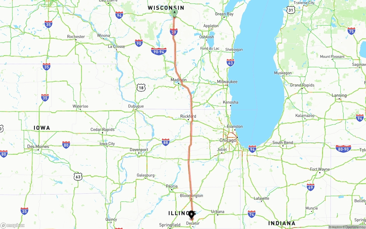 Shipping route from Wisconsin to Illinois