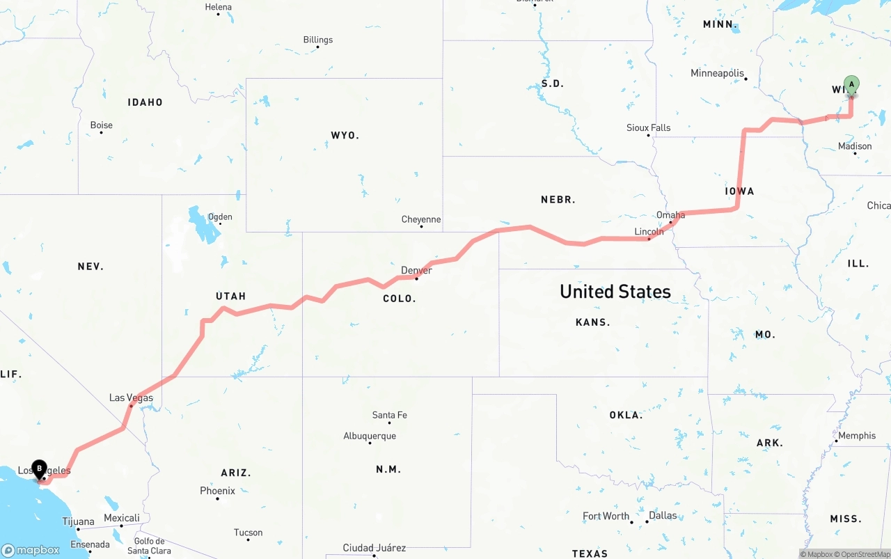 Shipping route from Wisconsin to Los Angeles International Airport