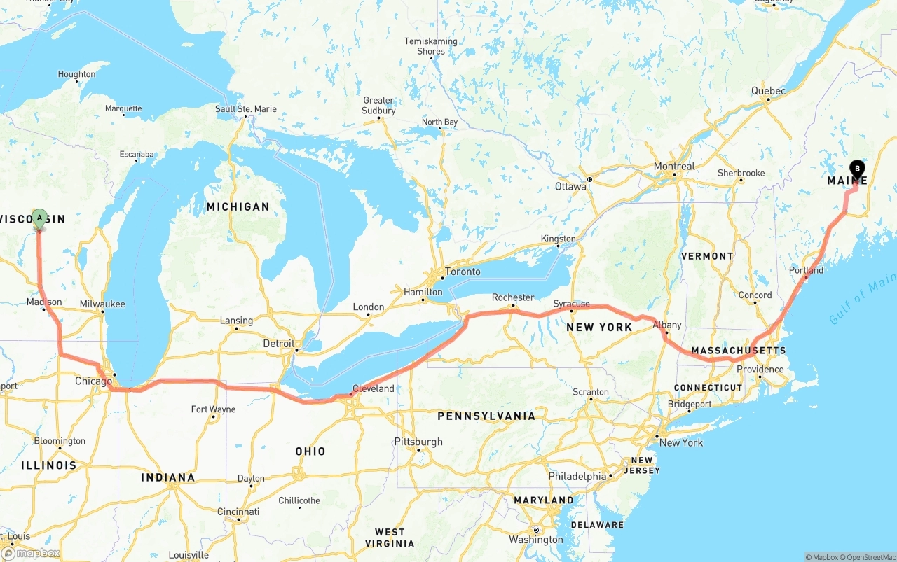 Shipping route from Wisconsin to Maine
