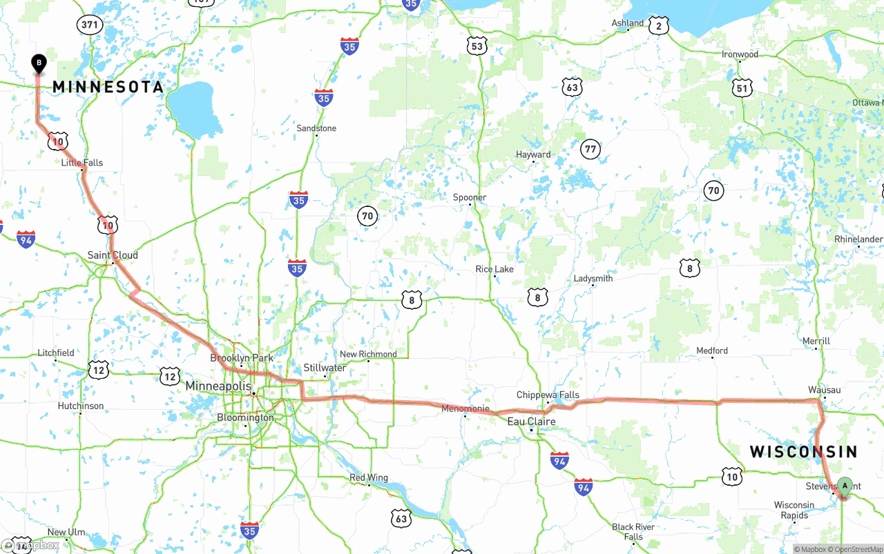 Shipping route from Wisconsin to Minnesota
