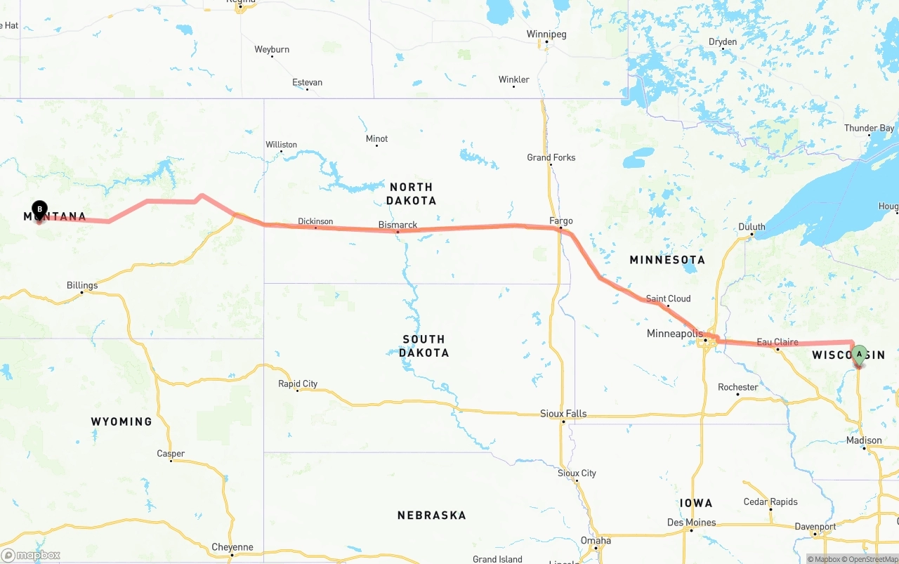 Shipping route from Wisconsin to Montana