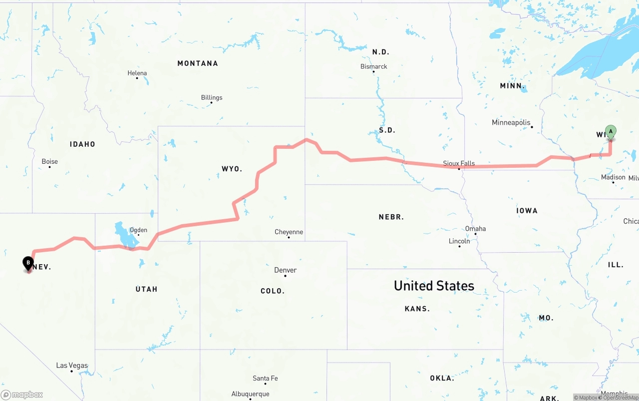 Shipping route from Wisconsin to Nevada