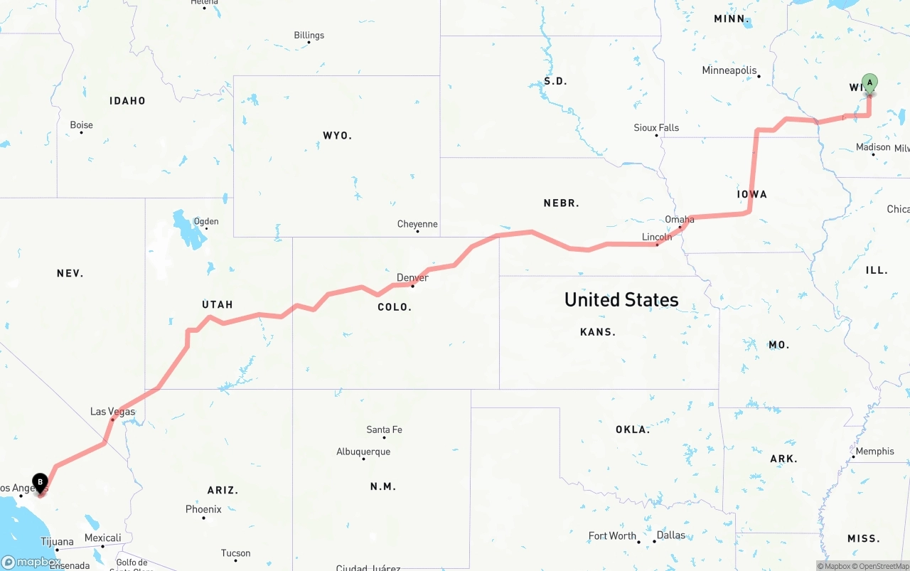 Shipping route from Wisconsin to Ontario International Airport