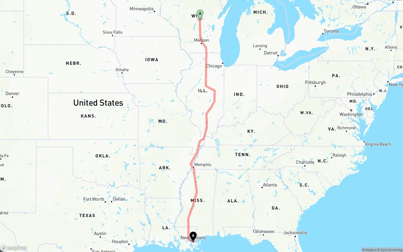 Shipping route from Wisconsin to Port of New Orleans