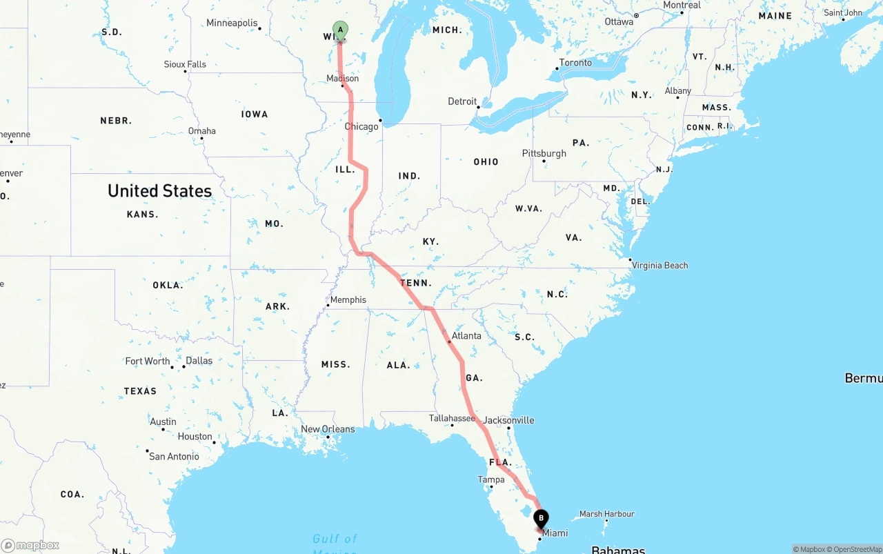 Shipping route from Wisconsin to Port of Port Everglades