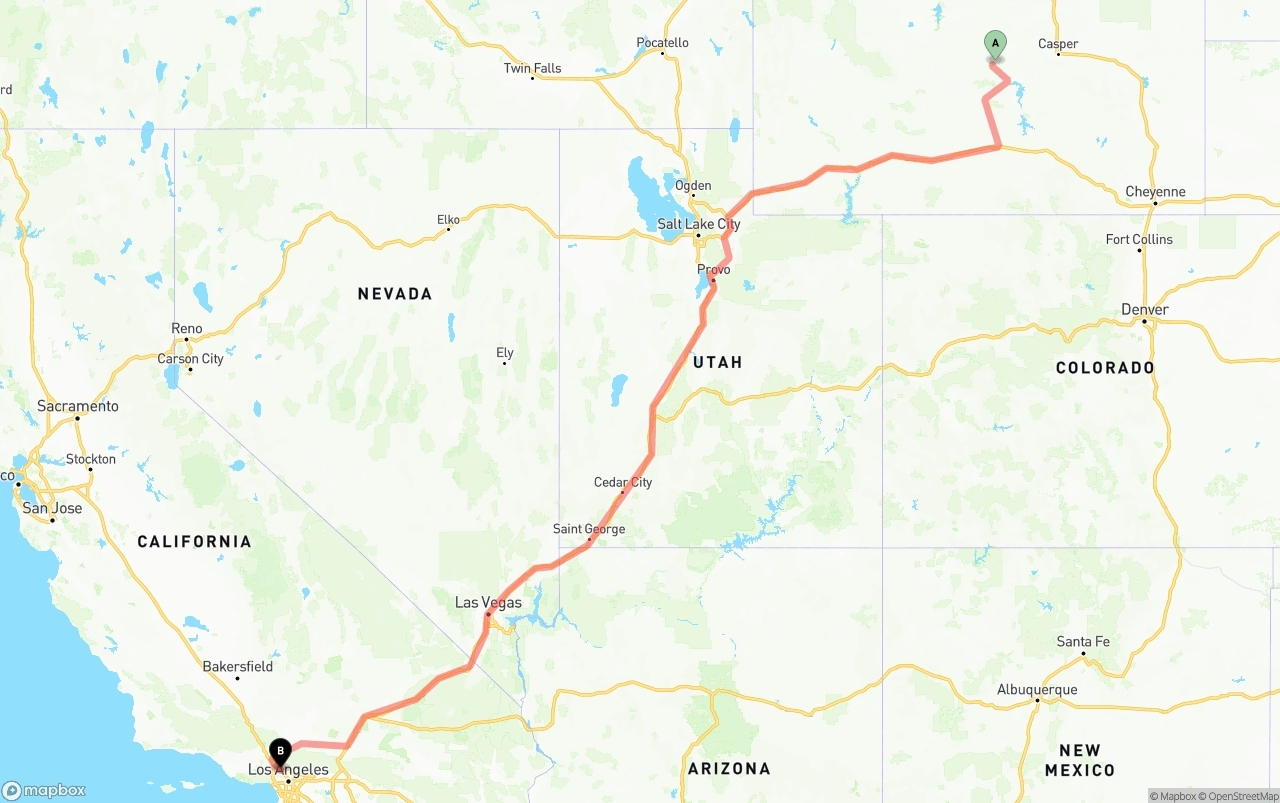 Shipping route from Wyoming to Bob Hope Airport