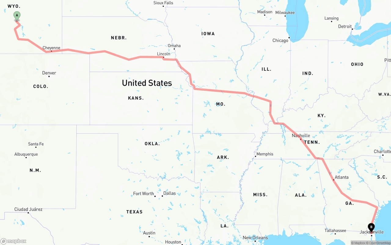 Shipping route from Wyoming to Jacksonville International Airport