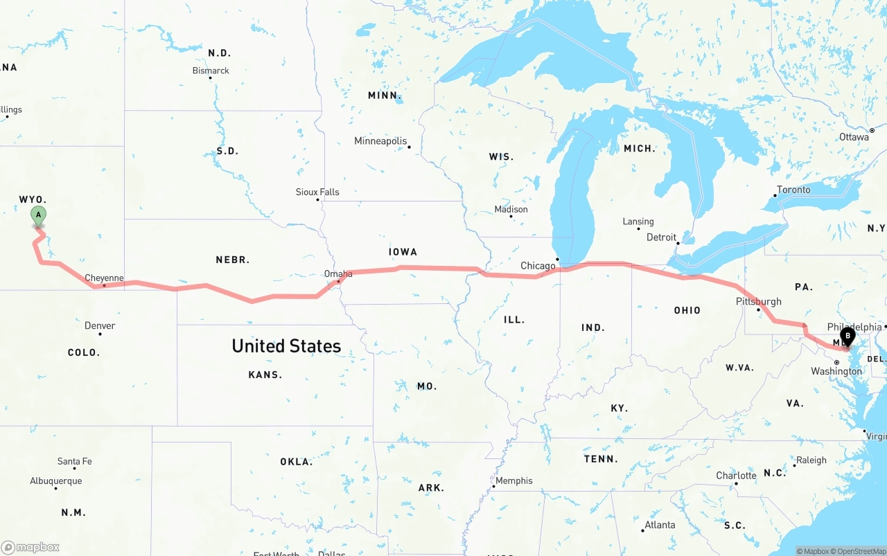 Shipping route from Wyoming to Port of Baltimore