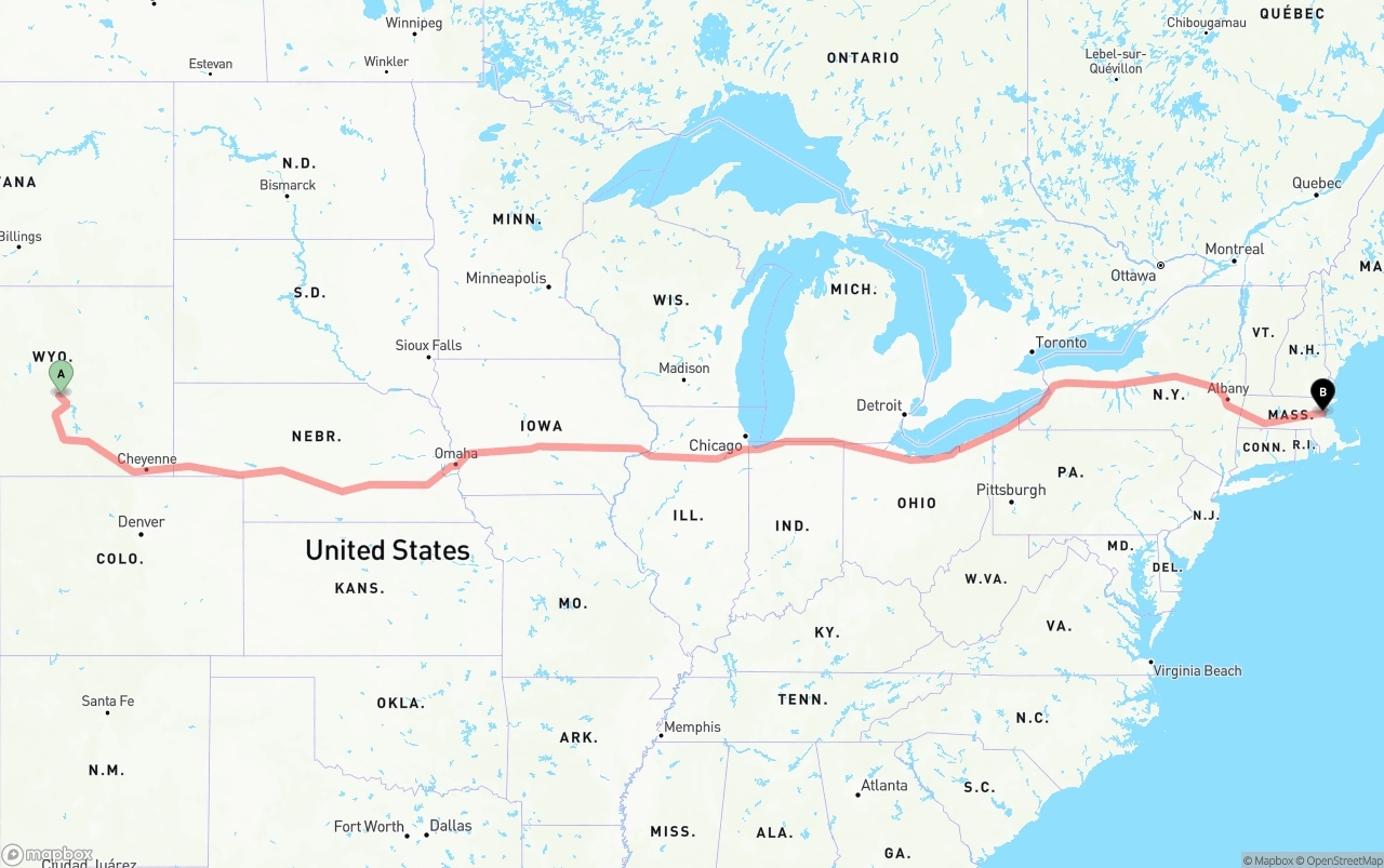 Shipping route from Wyoming to Port of Boston