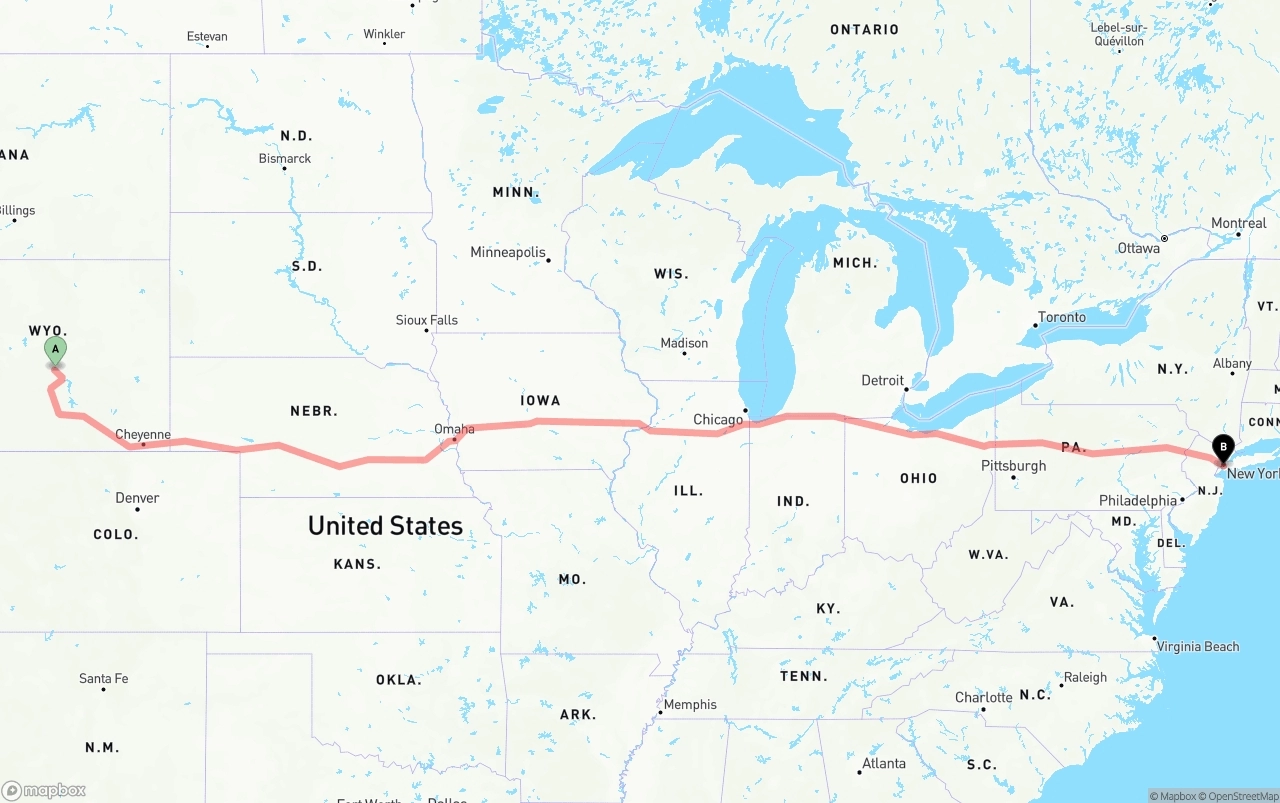 Shipping route from Wyoming to Port of New York