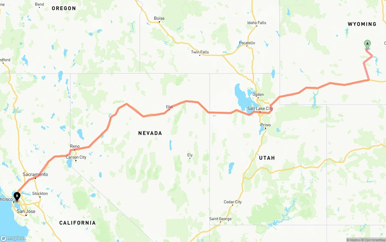 Shipping route from Wyoming to Port of Oakland