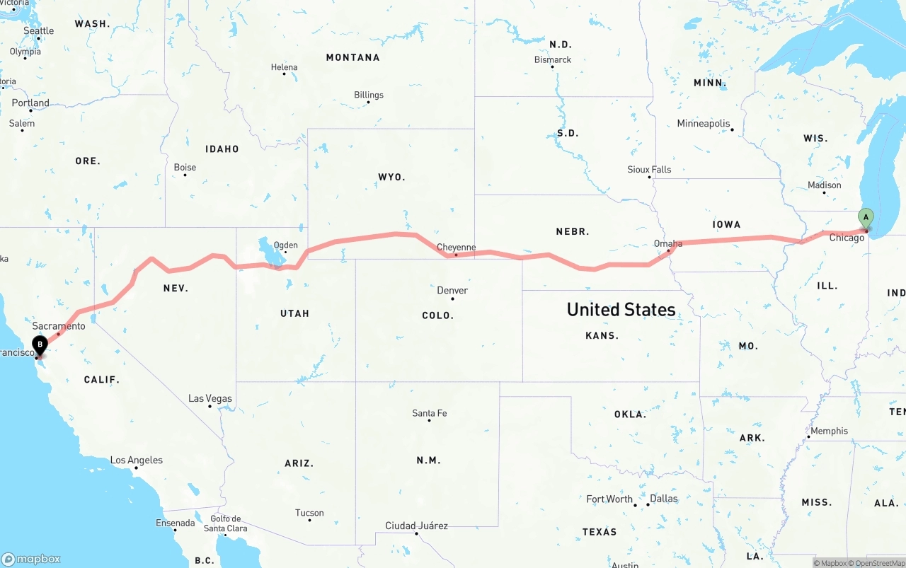 Shipping route from Chicago to Port of Oakland