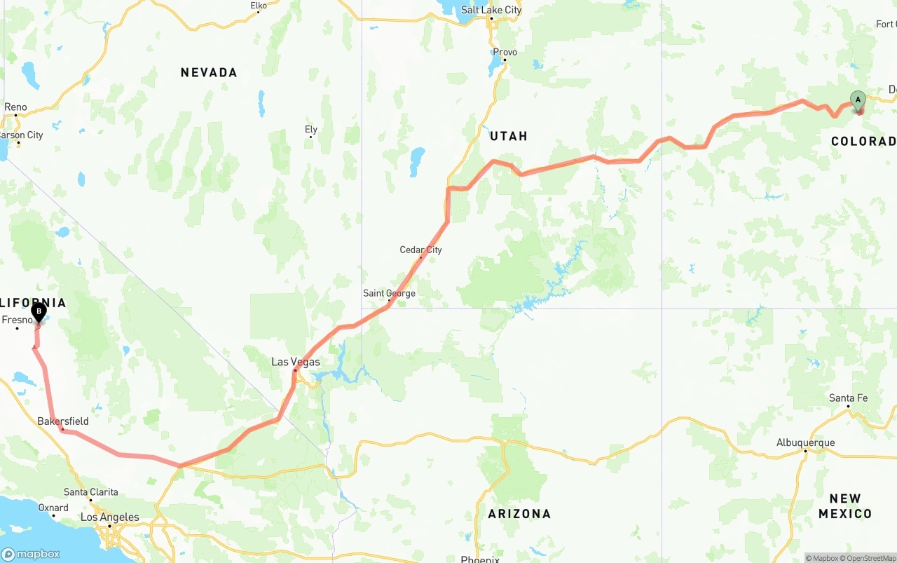 Shipping route from Colorado to California