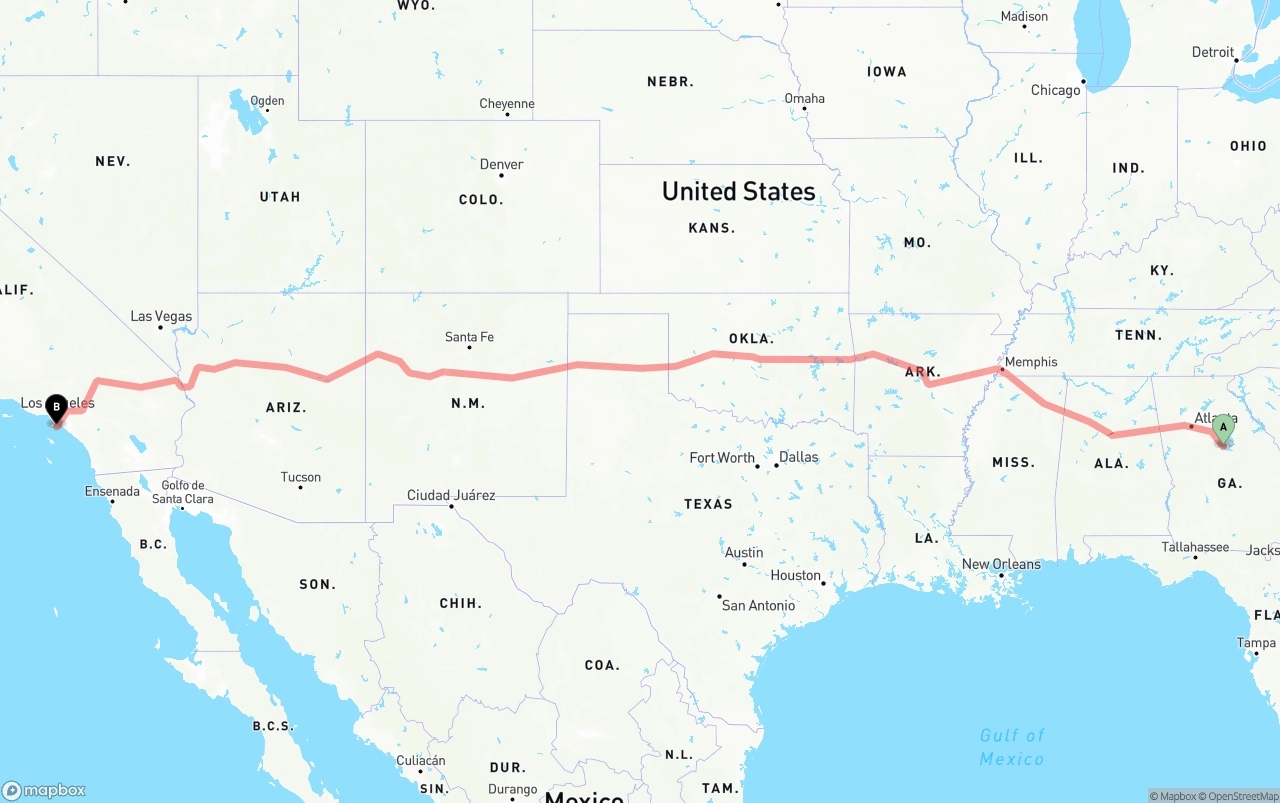 Shipping route from Georgia to Port of Los Angeles
