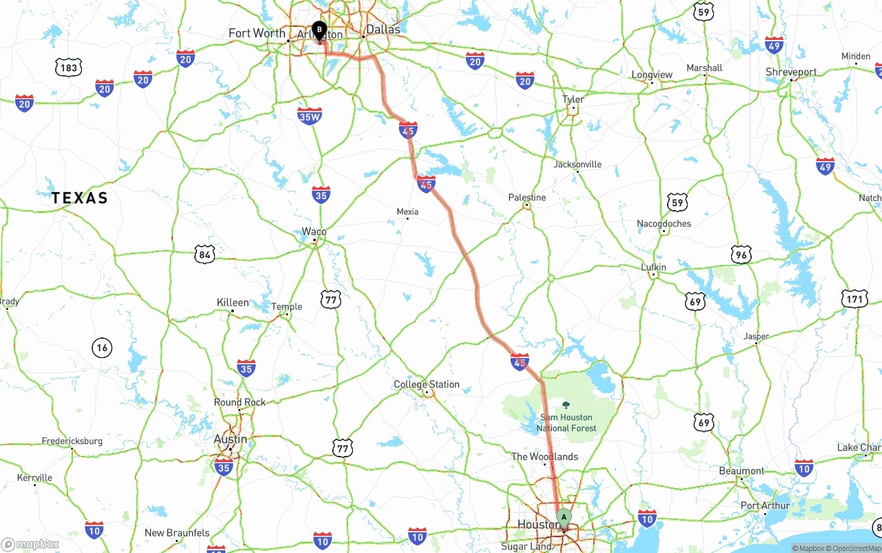 Shipping route from Houston to Arlington