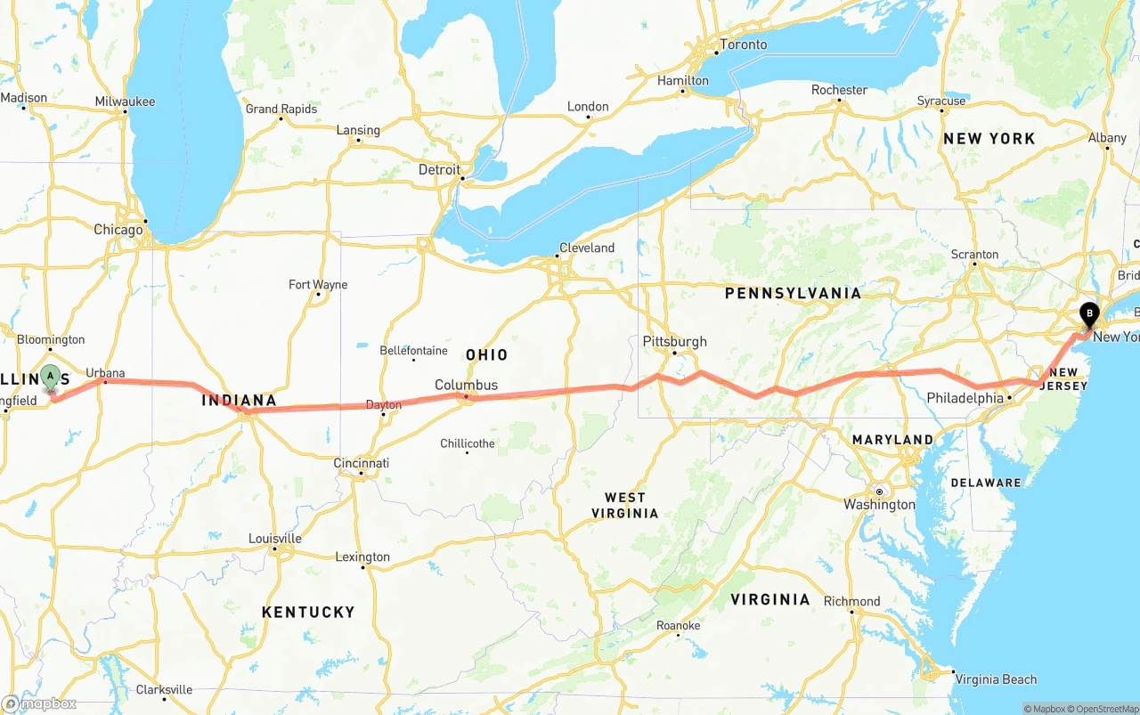 Shipping route from Illinois to Port of New York
