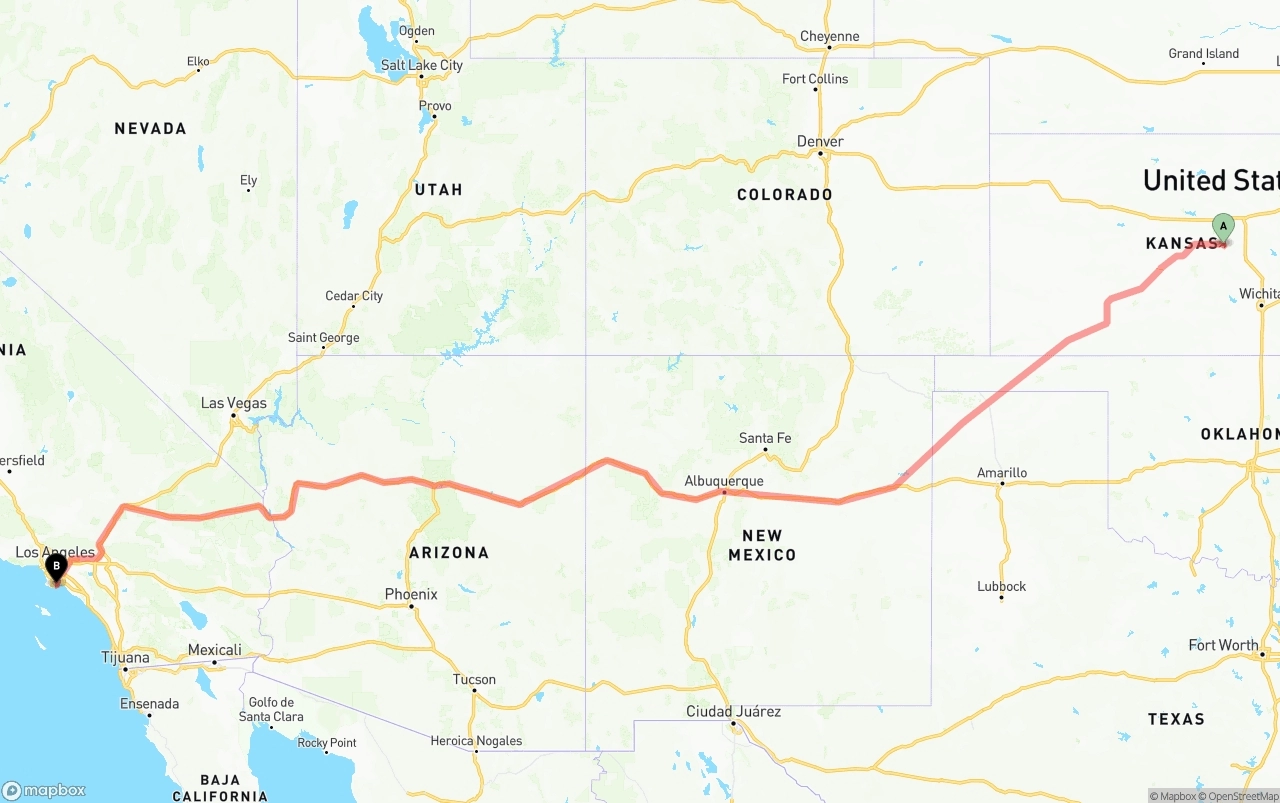 Shipping route from Kansas to Port of Long Beach