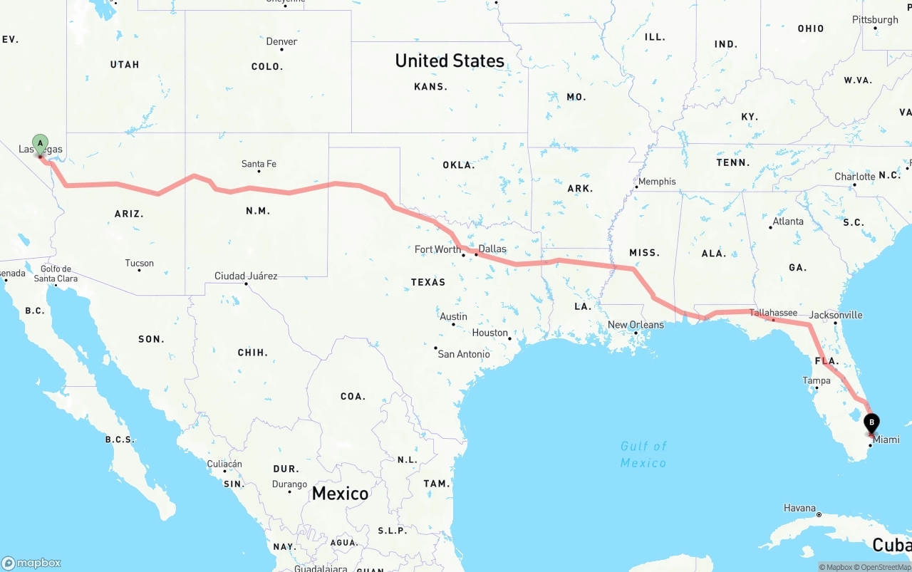 Shipping route from Las Vegas to Ft. Lauderdale