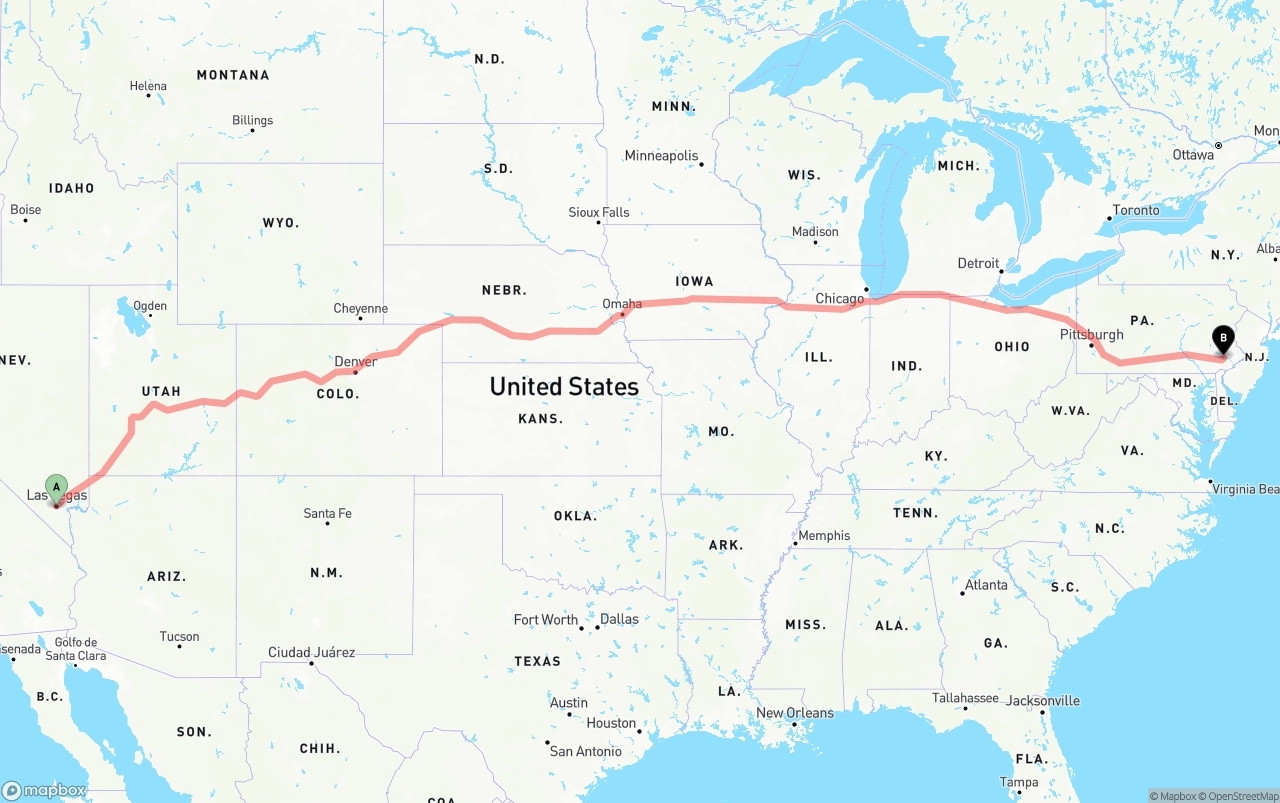 Shipping route from Las Vegas to Phoenix