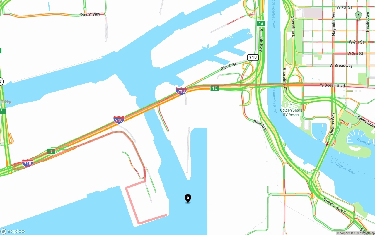 Shipping route from Long Beach to Port of Long Beach