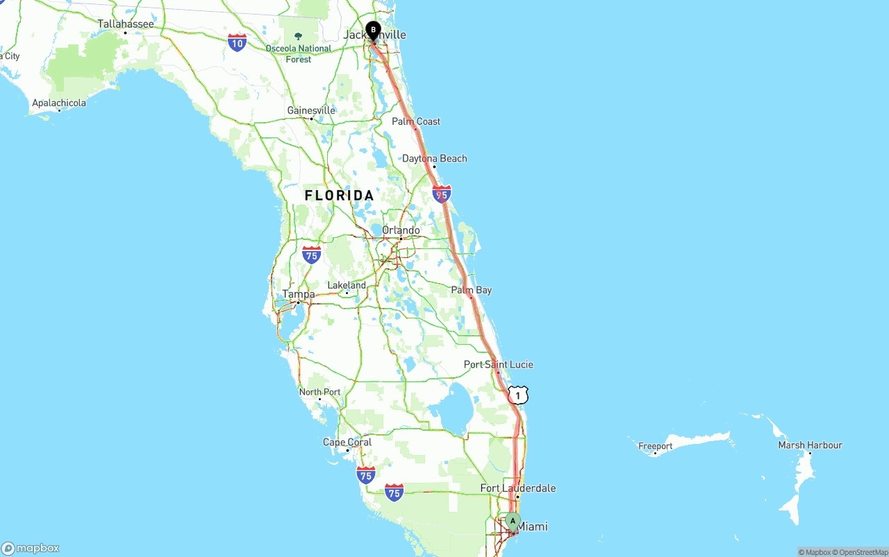 Shipping route from Miami to Jacksonville