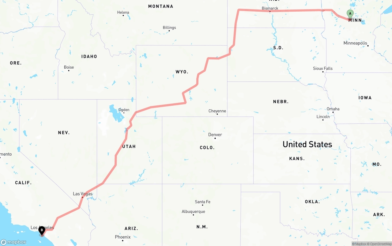 Shipping route from Minnesota to Port of Los Angeles