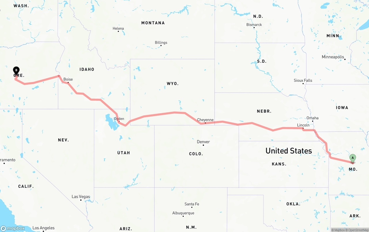 Shipping route from Missouri to Oregon