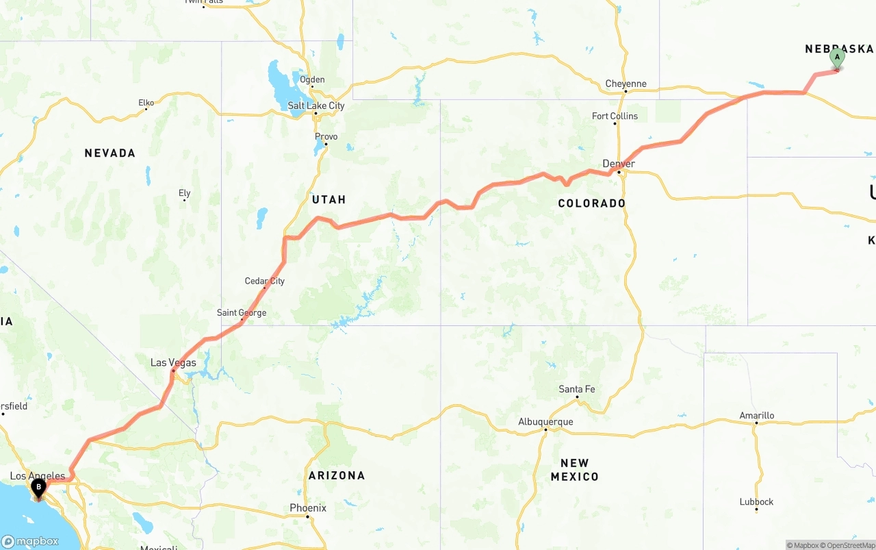 Shipping route from Nebraska to Port of Long Beach
