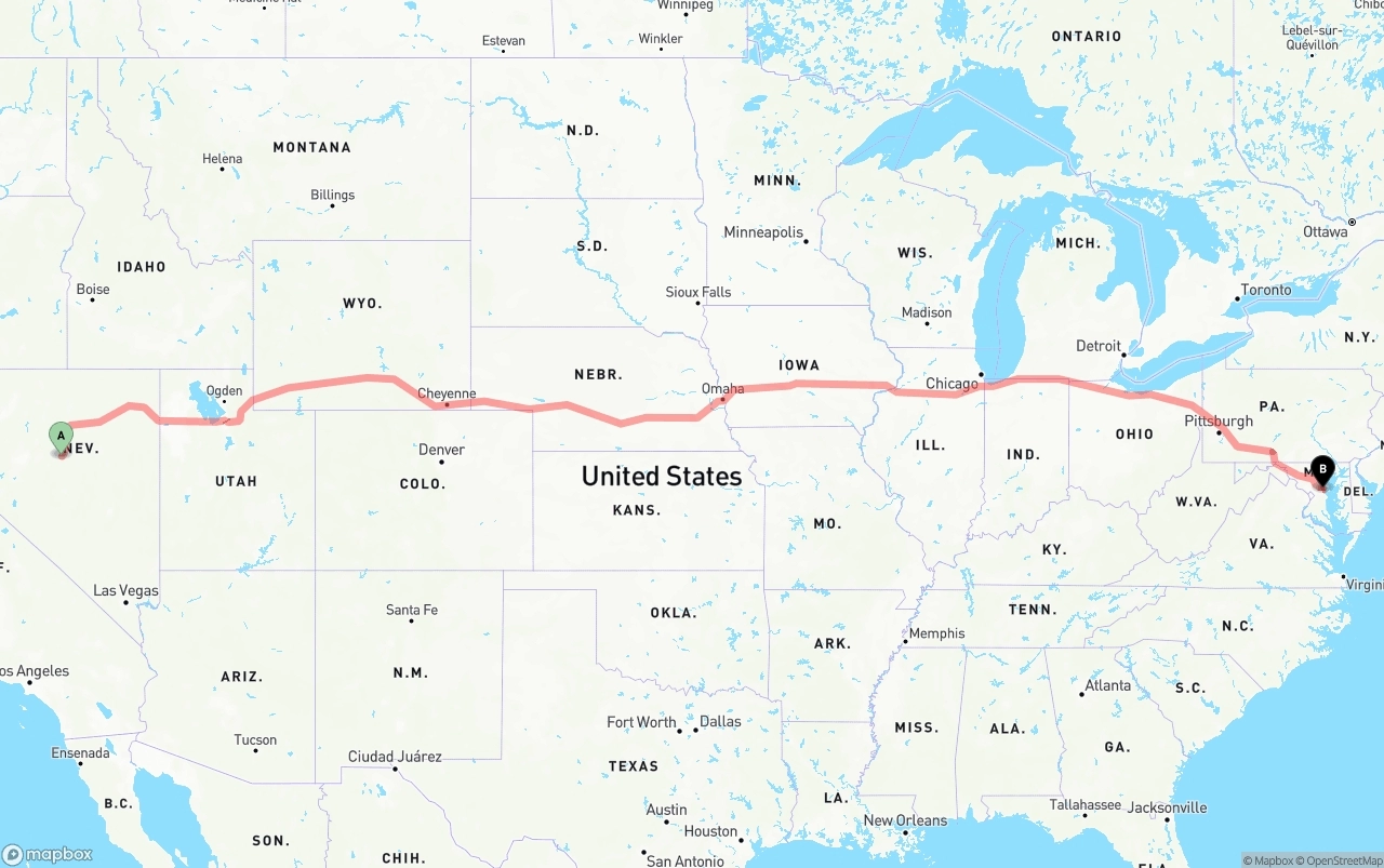 Shipping route from Nevada to Maryland