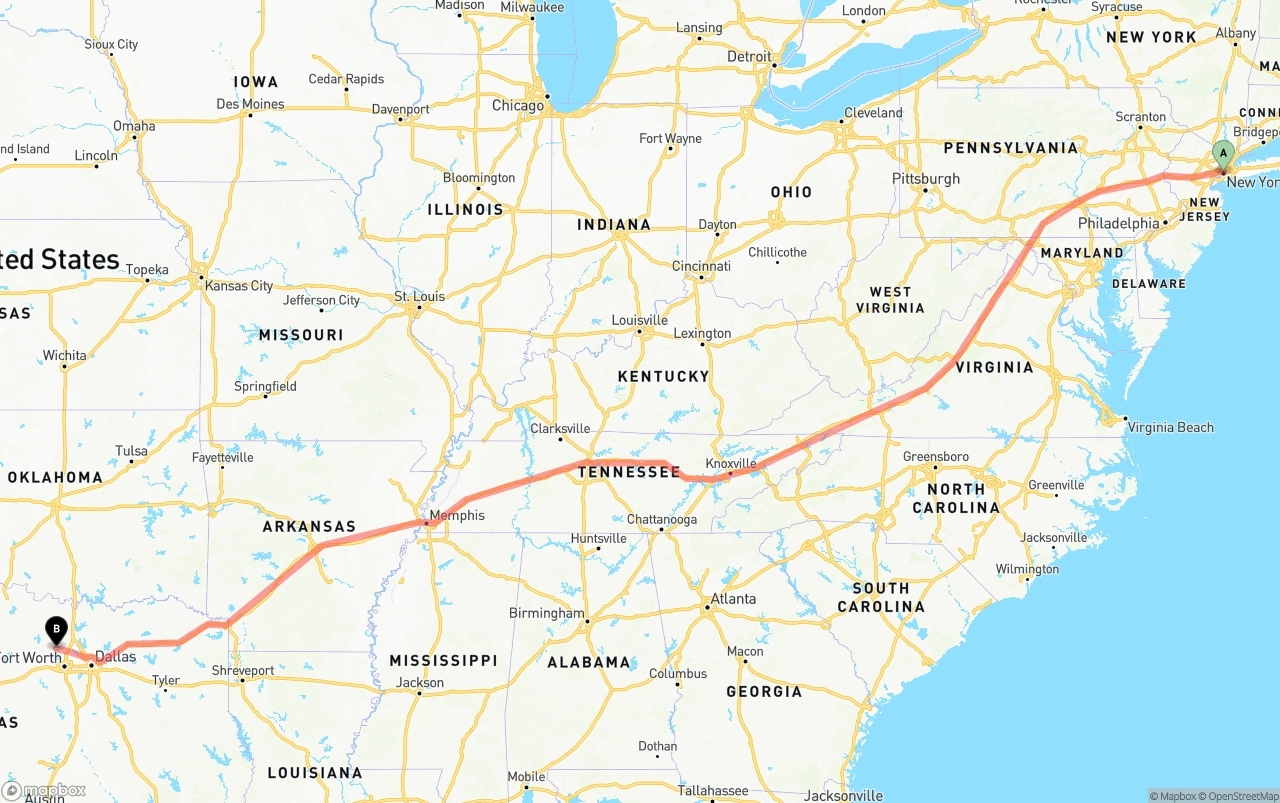 Shipping route from New York City to Aurora
