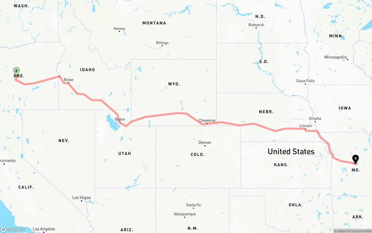 Shipping route from Oregon to Missouri