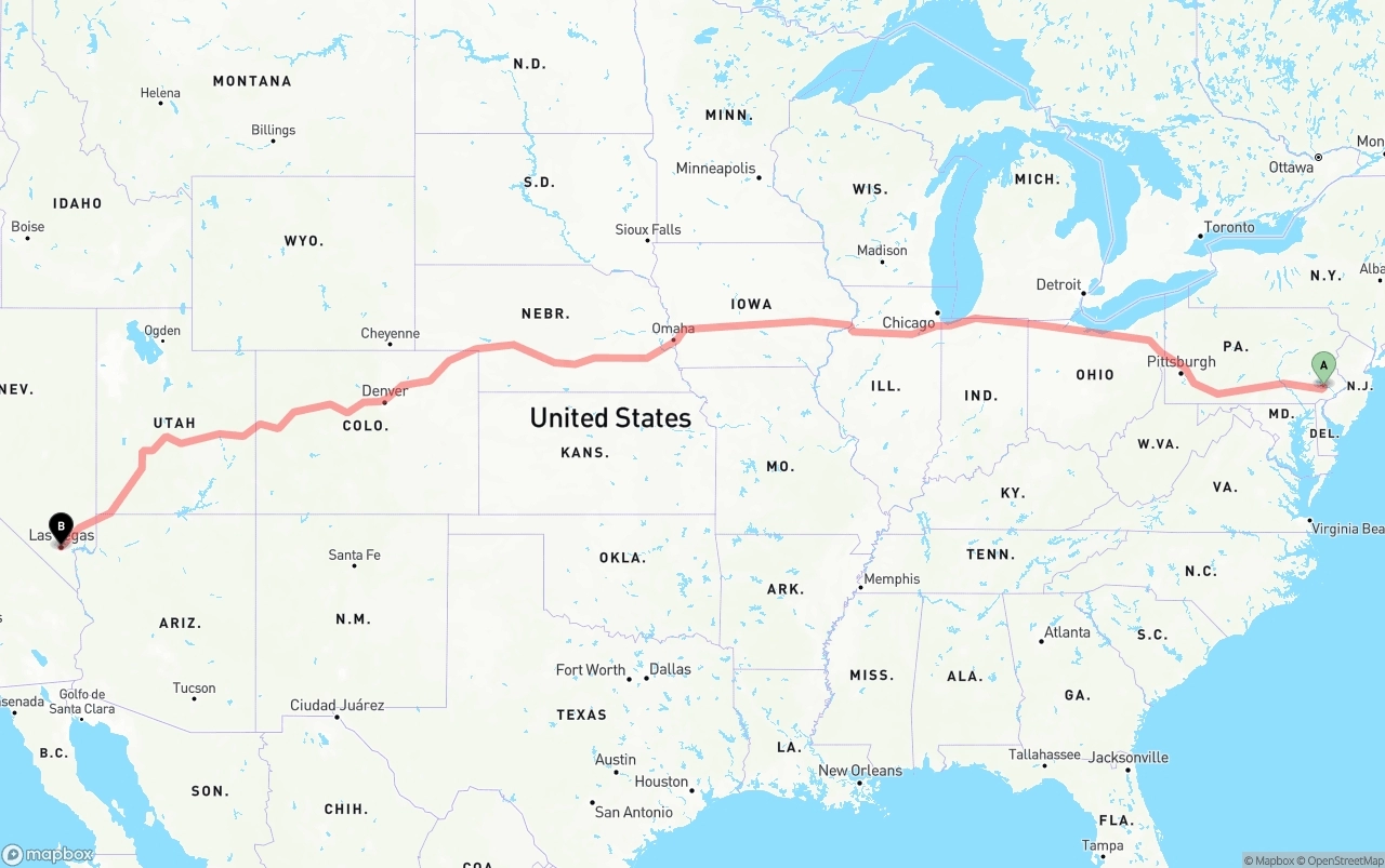 Shipping route from Phoenix to Las Vegas