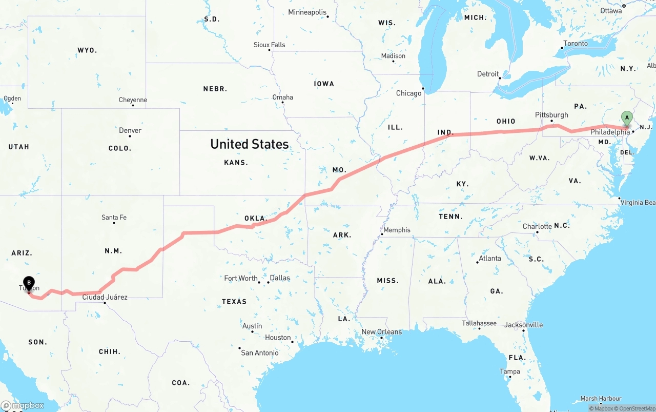 Shipping route from Phoenix to Tucson