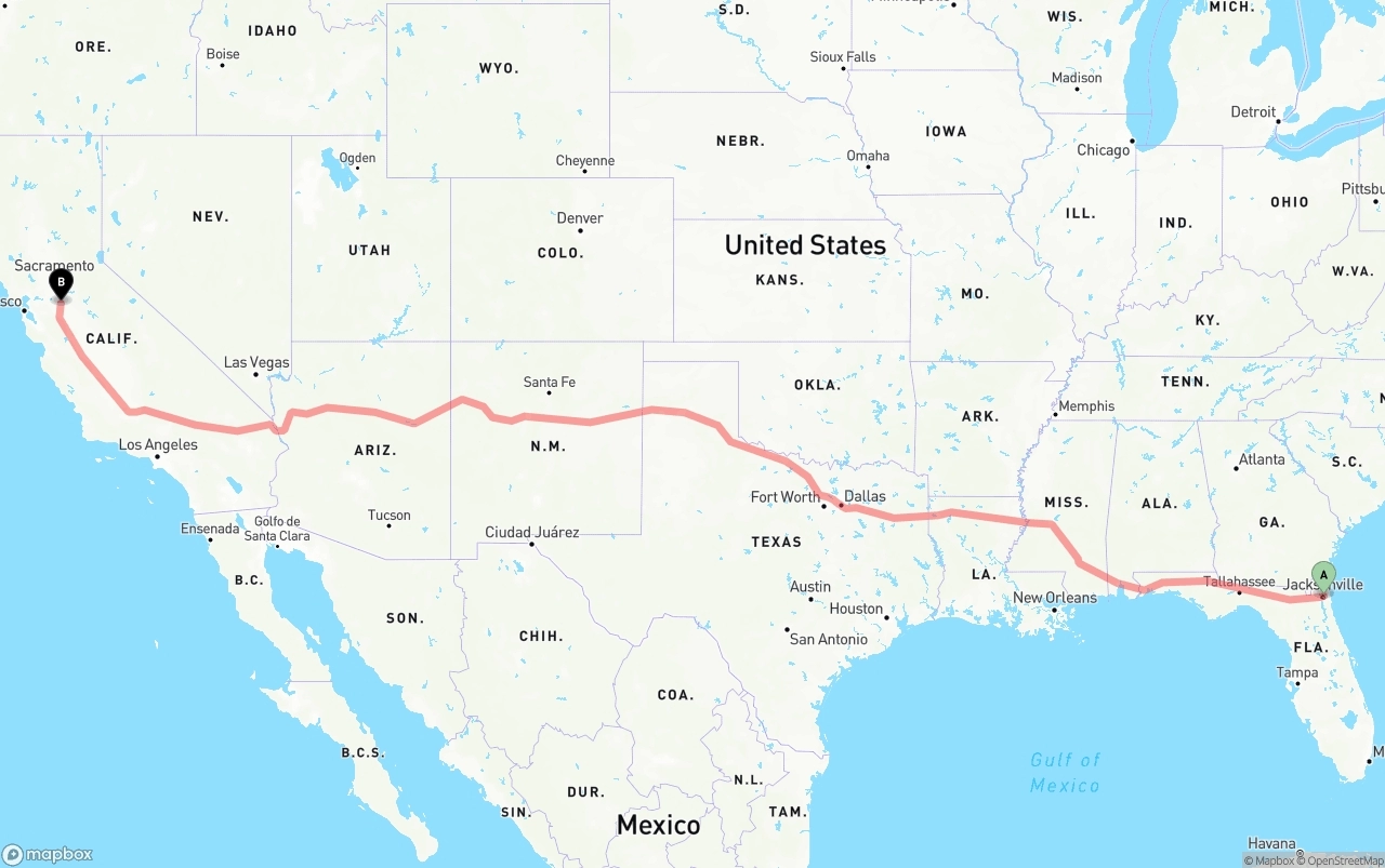 Shipping route from Port of Jacksonville to Stockton