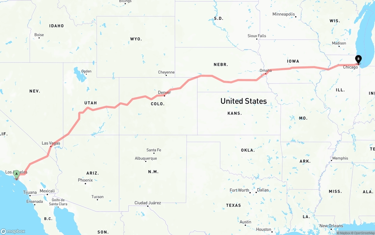 Shipping route from Port of Long Beach to Chicago