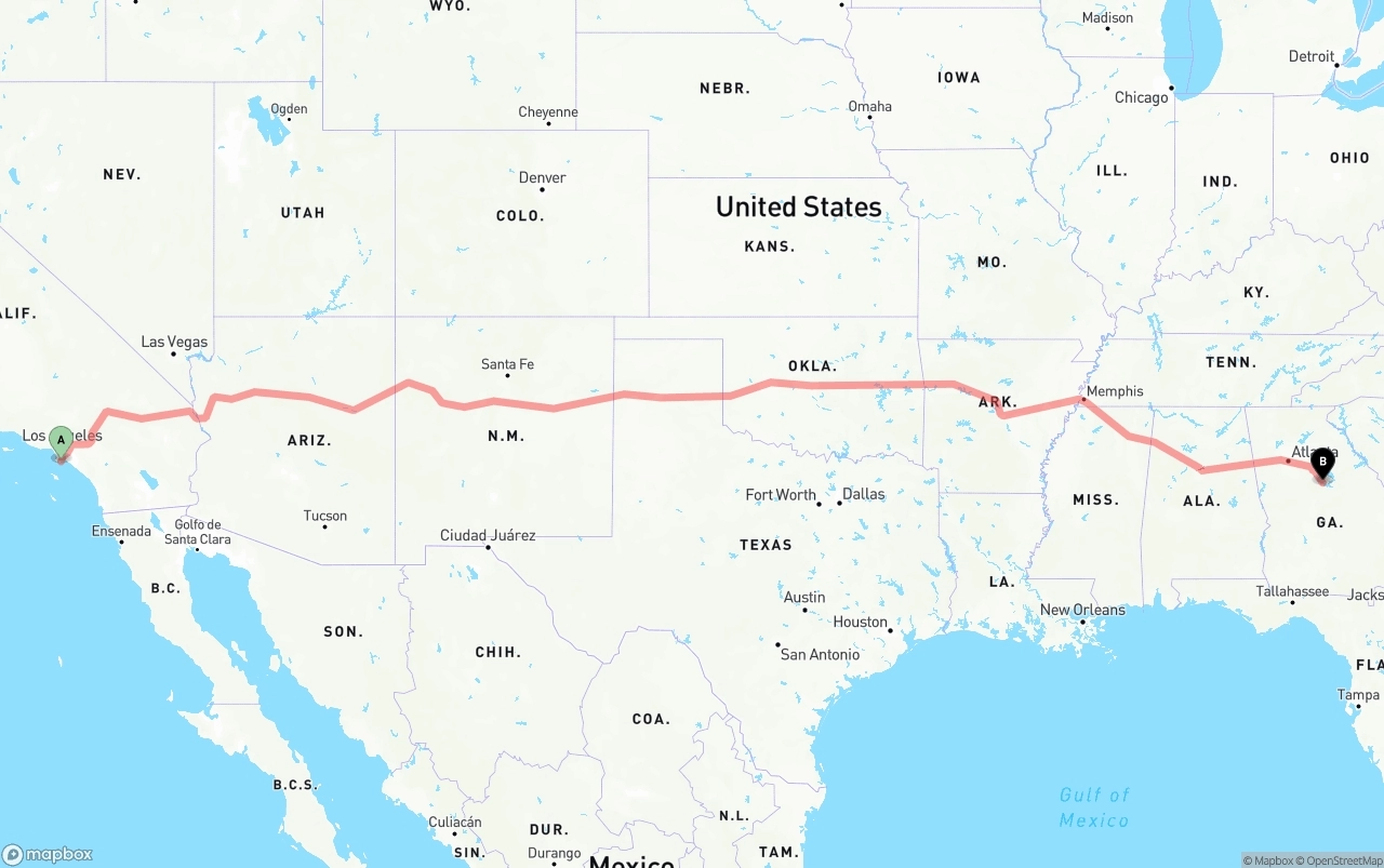 Shipping route from Port of Los Angeles to Georgia