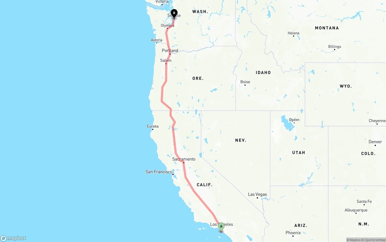 Shipping route from Port of Los Angeles to Seattle