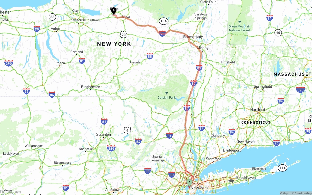 Shipping route from Port of New York to New York