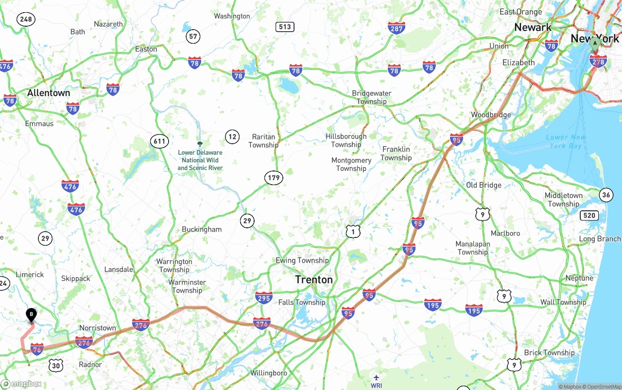 Shipping route from Port of New York to Phoenix
