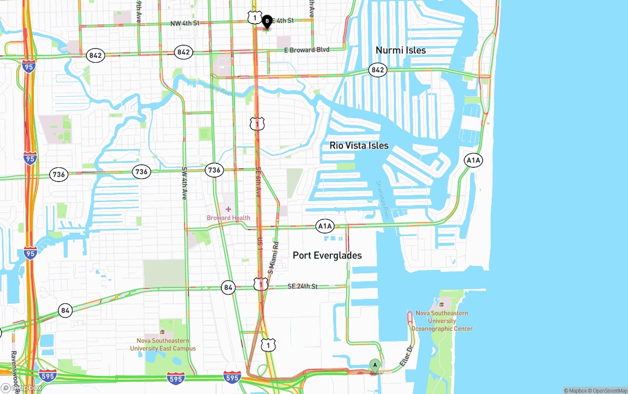 Shipping route from Port of Port Everglades to Ft. Lauderdale