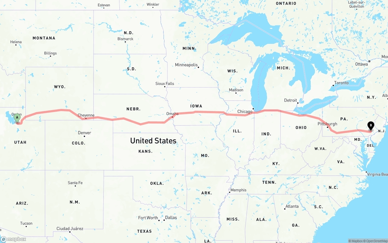 Shipping route from Salt Lake City to Phoenix