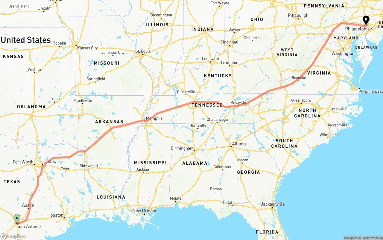 Shipping route from San Antonio to Phoenix