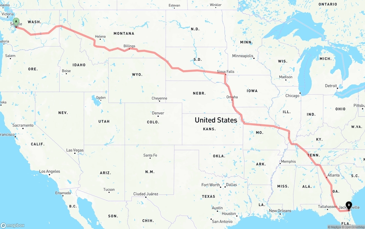 Shipping route from Seattle to Jacksonville