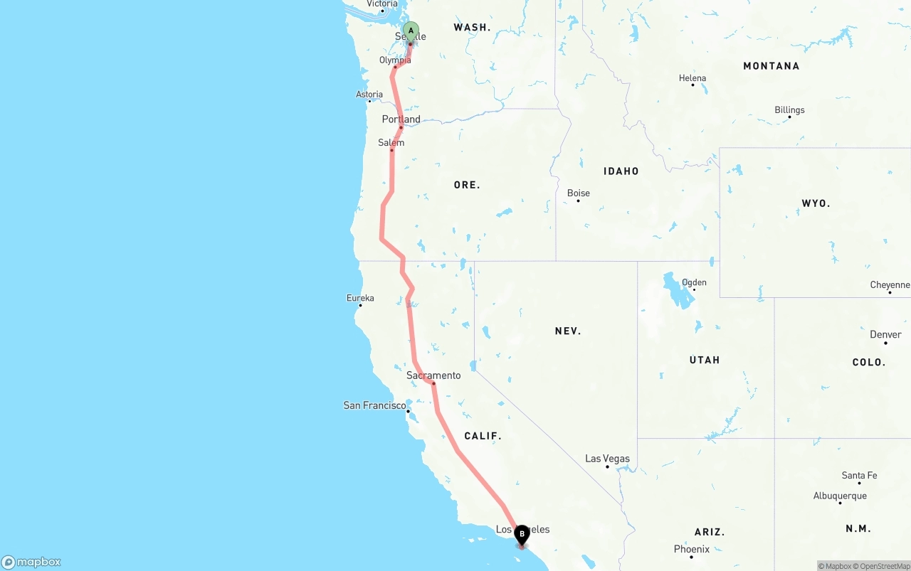 Shipping route from Seattle to Port of Los Angeles