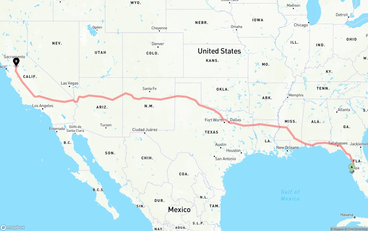 Shipping route from St. Petersburg to Stockton