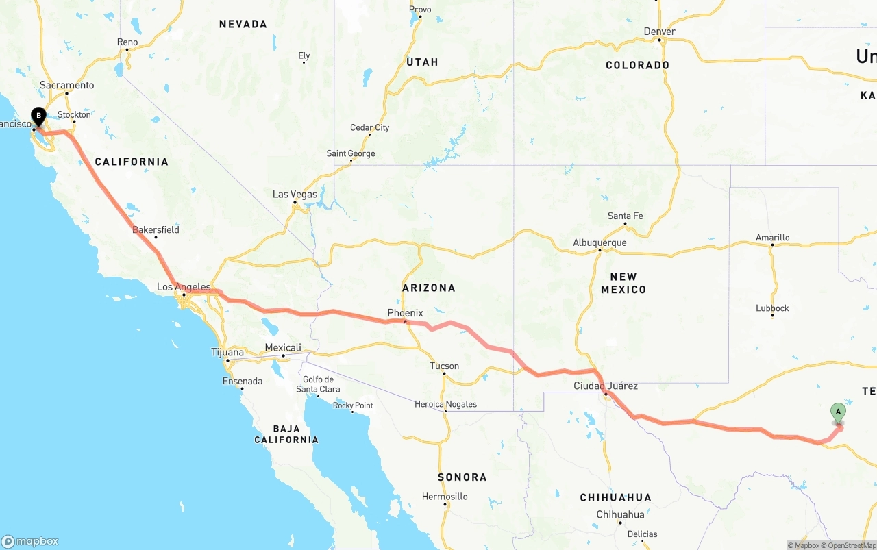 Shipping route from Texas to Port of Oakland