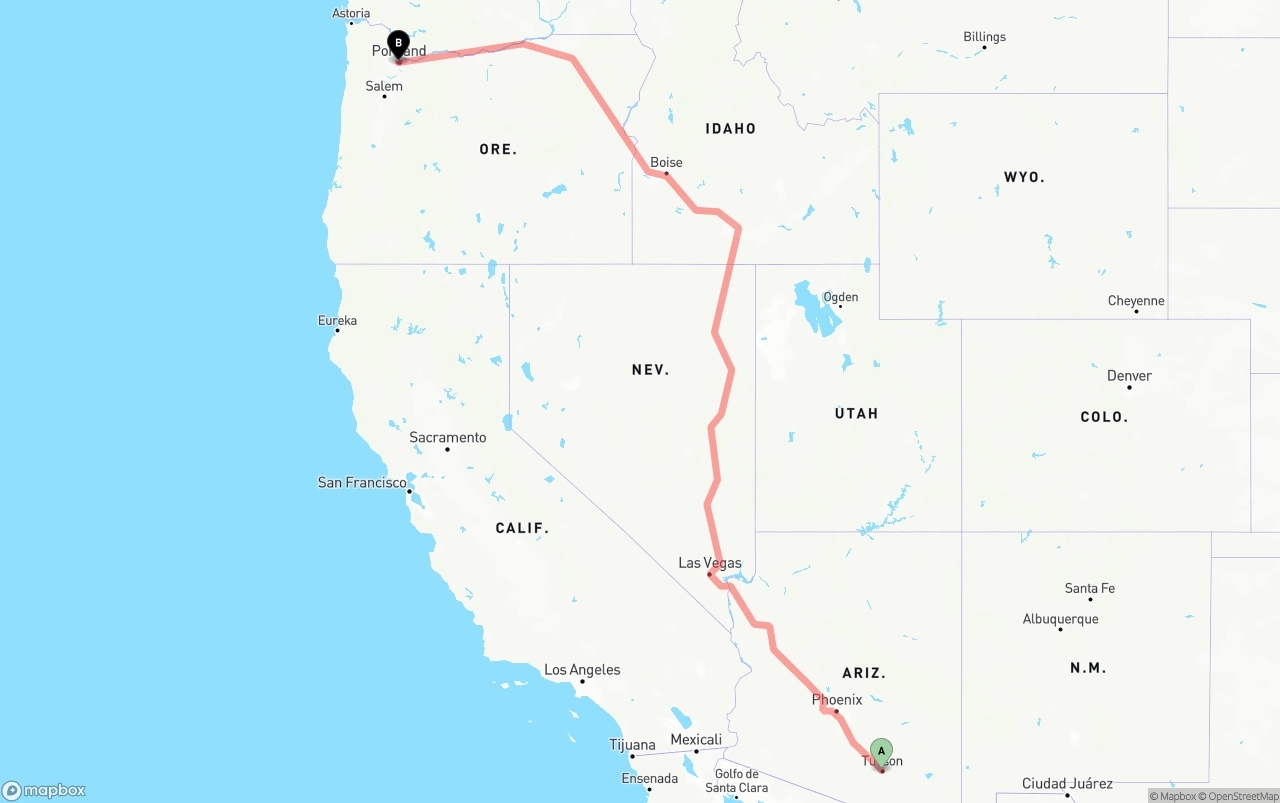 Shipping route from Tucson to Portland