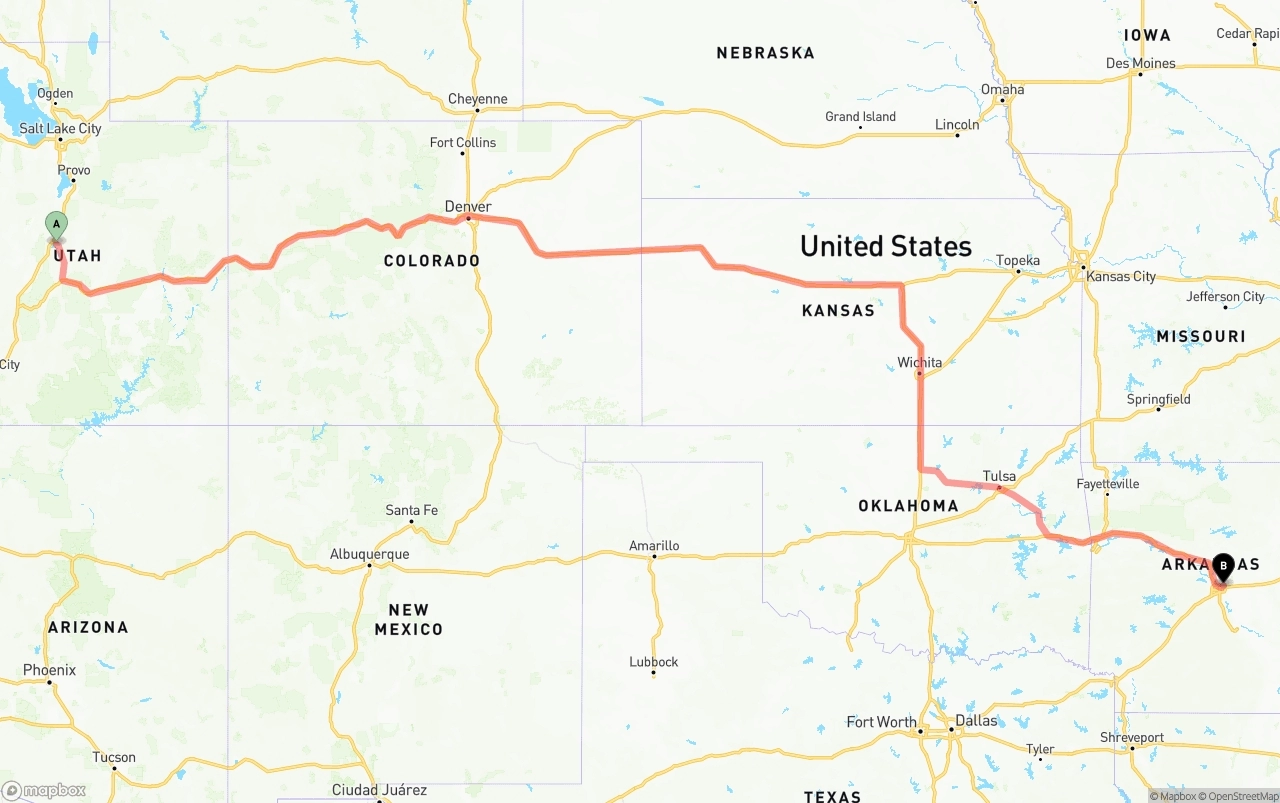 Shipping route from Utah to Arkansas